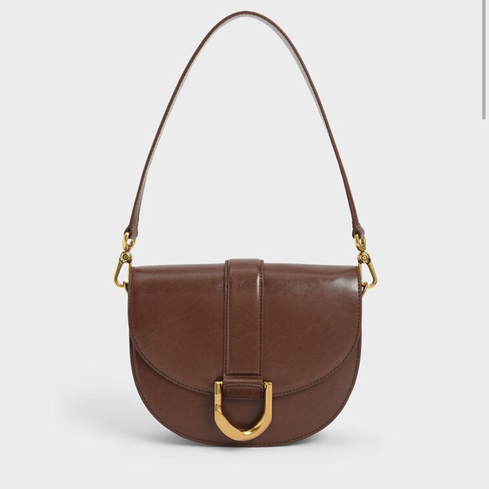 Charles & Keith Gabine Saddle Bag - Dark Brown